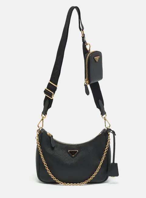 Prada Re-Edition 2005 Black Saffiano Lux Leather Shoulder Bag