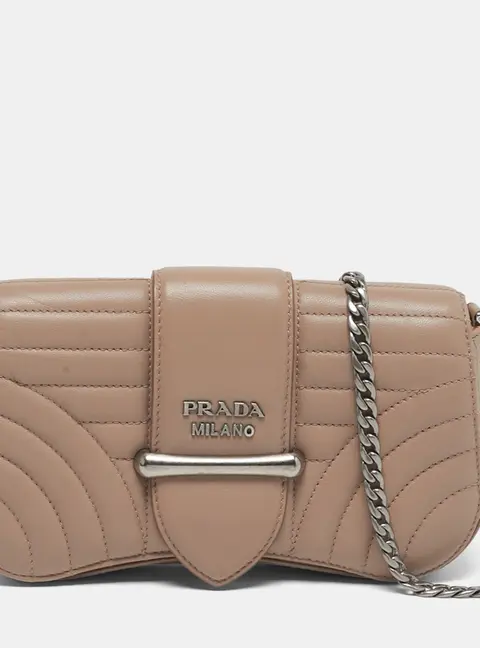 Prada Sidonie Beige Leather Flap Chain Crossbody Bag