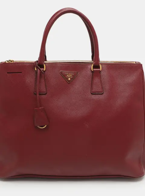 Prada Galleria Executive Burgundy Saffiano Leather Double Zip Tote