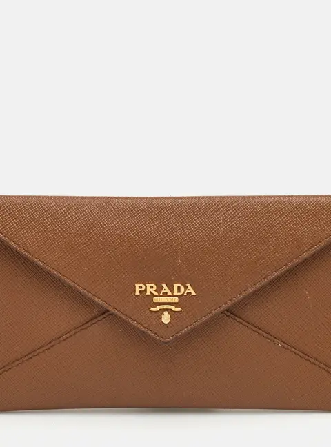 Prada Move Brown Saffiano Leather Envelope Wallet