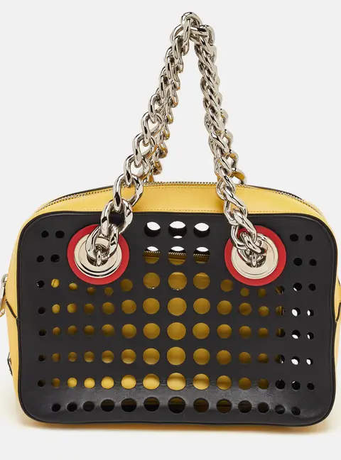 Prada City Fori Multicolor Leather Perforated Chain Shoulder Bag
