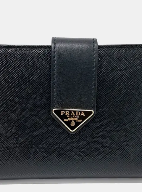 Prada Saffiano Bi-Fold Black Saffiano Leather Wallet