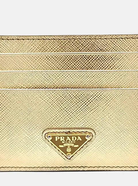 Prada Saffiano Gold Saffiano Leather Card Holder Bag