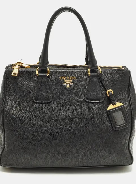 Prada Double Zip Black Vitello Daino Leather Tote