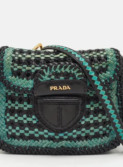 Prada Black/Blue Woven Madras Leather Crossbody Bag