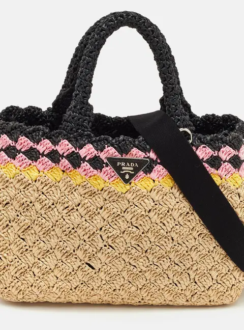 Prada Canapa Tri Color Crochet Raffia Tote