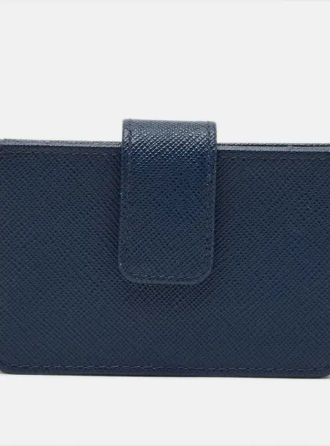 Prada Blue Saffiano Leather Accordion Card Holder