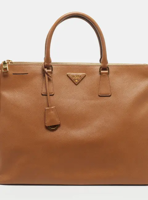 Prada Double Zip Executive Extra Large Brown Saffiano Leather Tote