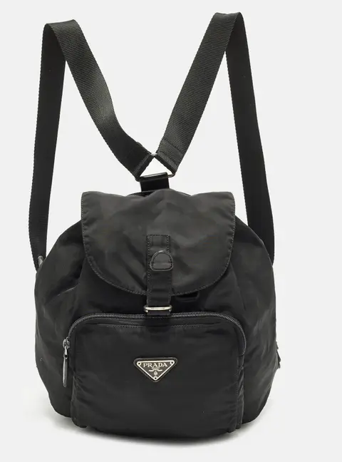 Prada Black Nylon Vintage Drawstring Backpack