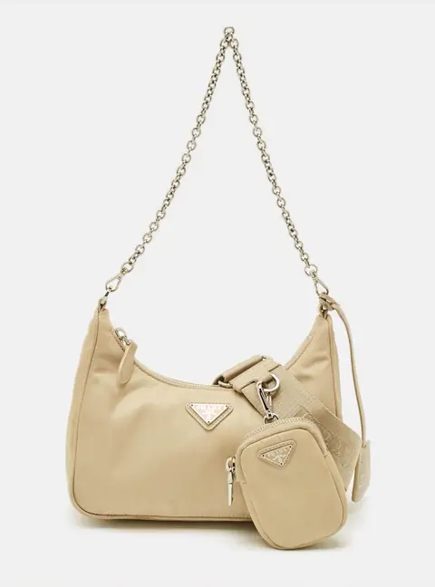 Prada Re-Edition 2005 Beige Re-Nylon and Saffiano Leather Shoulder Bag
