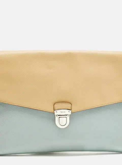 Prada Envelope Beige/Light Blue Saffiano Bicolo Leather Document Case