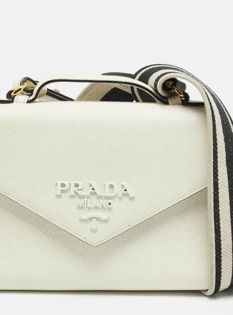 Prada Monochrome Off White Saffiano Leather Top Handle Bag