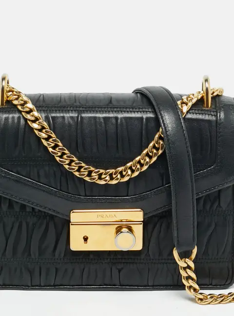 Prada Black Gaufre Leather Chain Shoulder Bag