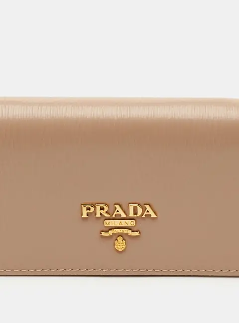 Prada Beige Saffiano Metal Leather Card Holder