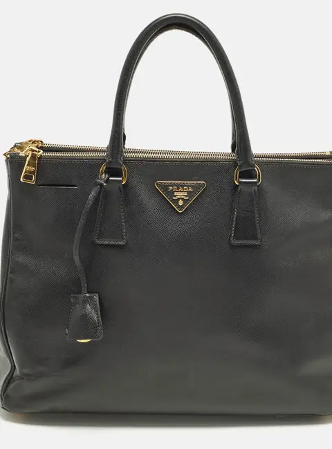 Prada Double Zip Large Black Saffiano Lux Leather Tote