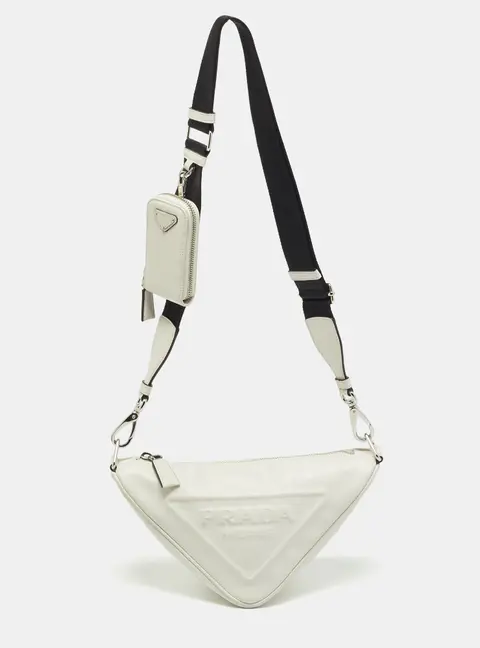 Prada Triangle White Leather Shoulder Bag