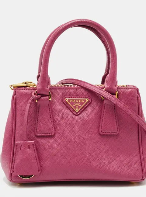 Prada Double Zip Mini Fuchsia Saffiano Lux Leather Tote