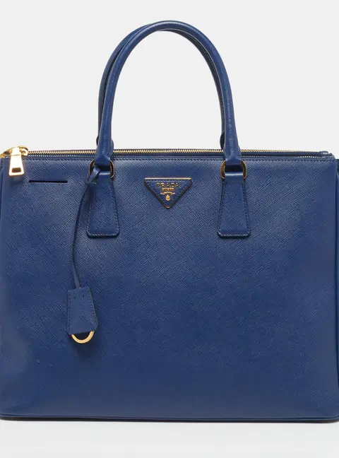 Prada Double Zip Large Navy Blue Saffiano Leather Tote