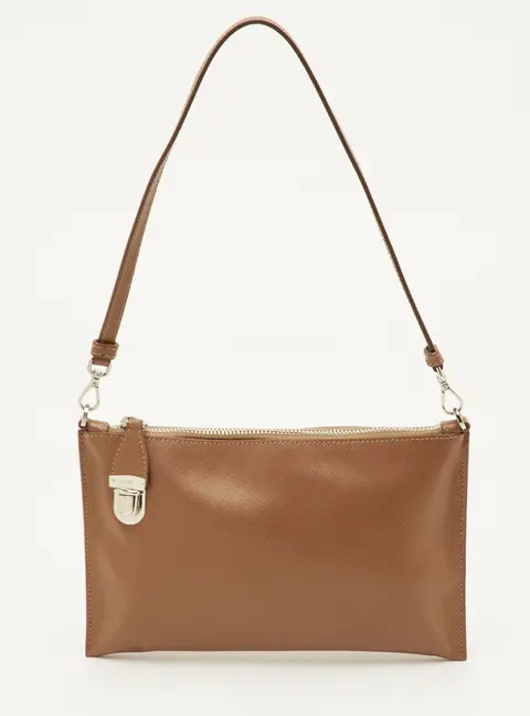 Prada Brown Saffiano Leather Top Zip Shoulder Bag