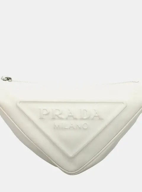 Prada Grace Lux Triangle White Calfskin Leather Shoulder Bag