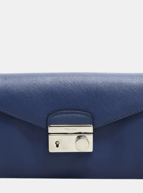 Prada Mini Sound Blue Saffiano Leather Flap Bag