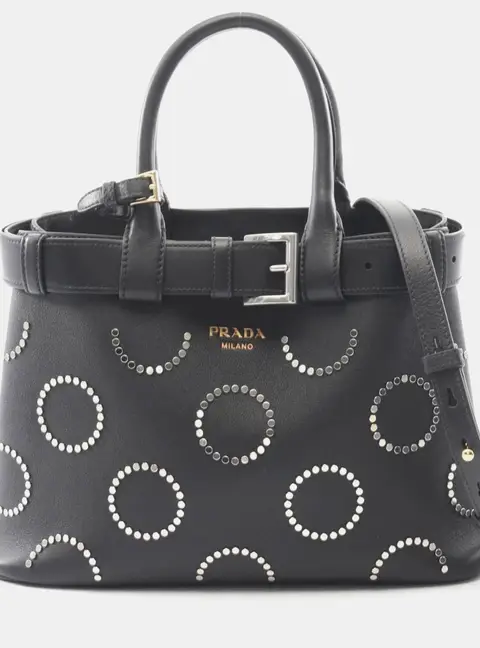 Prada Soft Grain Vite Buckle Black Calfskin Leather Tote Bag