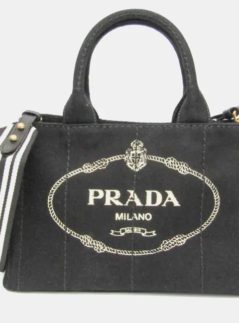 Prada Canapa Black White Denim Shoulder Bag