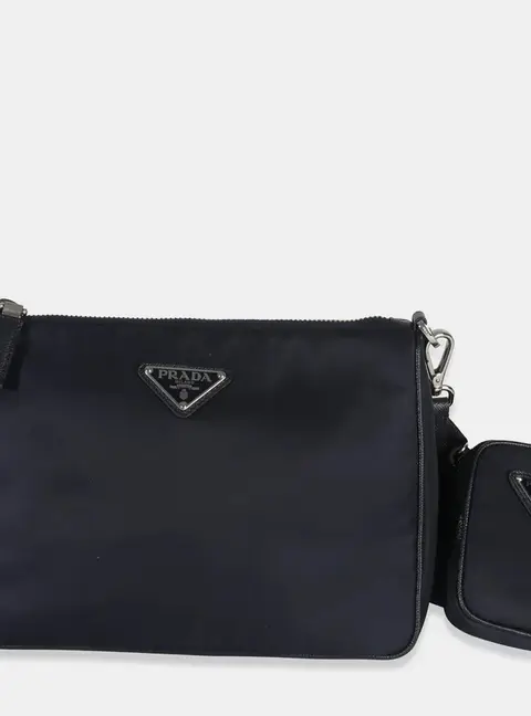 Prada Navy Re-Nylon & Saffiano Leather Trim Shoulder Bag