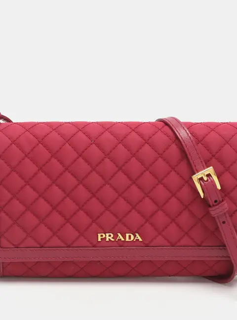 Prada Pink Leather and Quilted Nylon Wallet with Strap