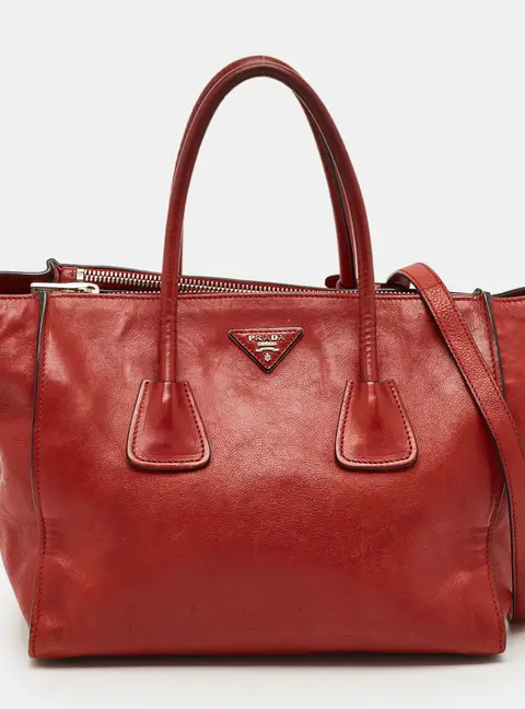 Prada Twin Pocket Red Glazed Leather Tote