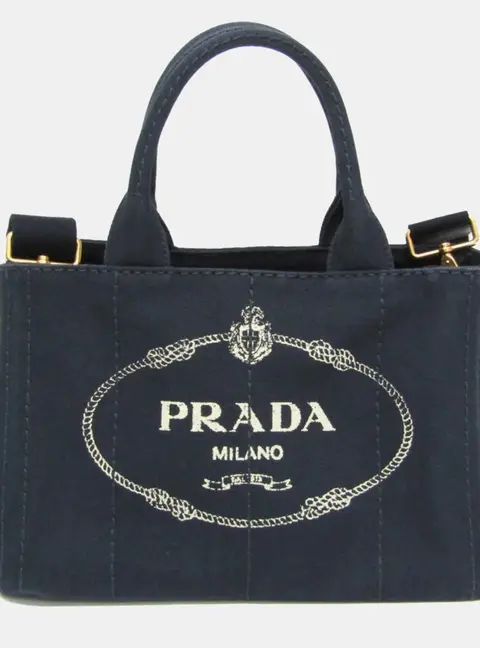 Prada Dark Navy Canapa Canvas Tote Bag