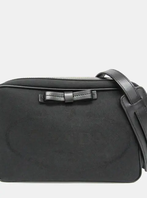 Prada Logo Jacquard Black Jacquard & Leather Shoulder Bag