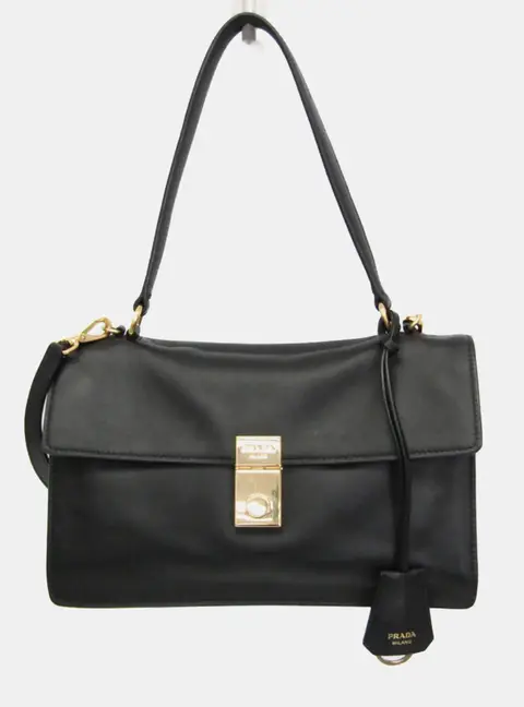 Prada Soft Sound Medium Black Leather Shoulder Bag