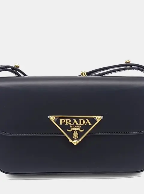 Prada Black Leather Triangle Logo Shoulder Bag