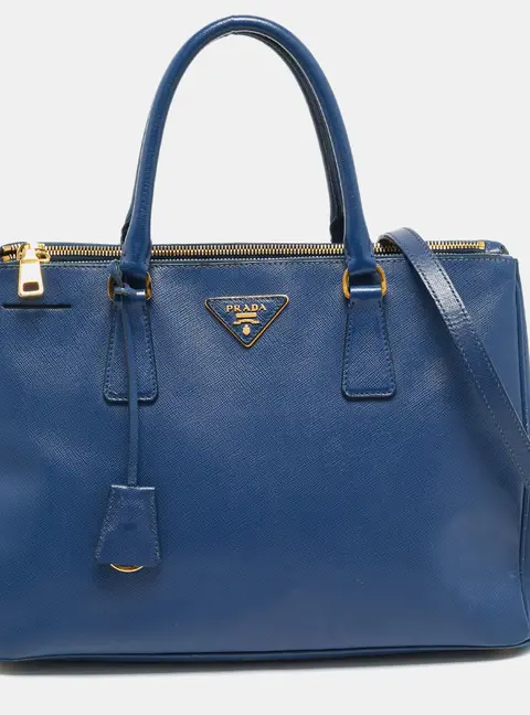 Prada Medium Galleria Double Zip Navy Blue Saffiano Lux Leather Tote