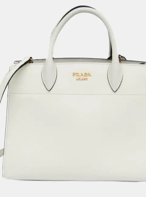 Prada Bibliothque Leather Shoulder Bag White
