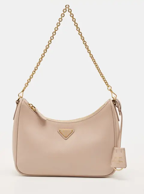 Prada Re-Edition 2005 Beige Saffiano Leather Shoulder Bag
