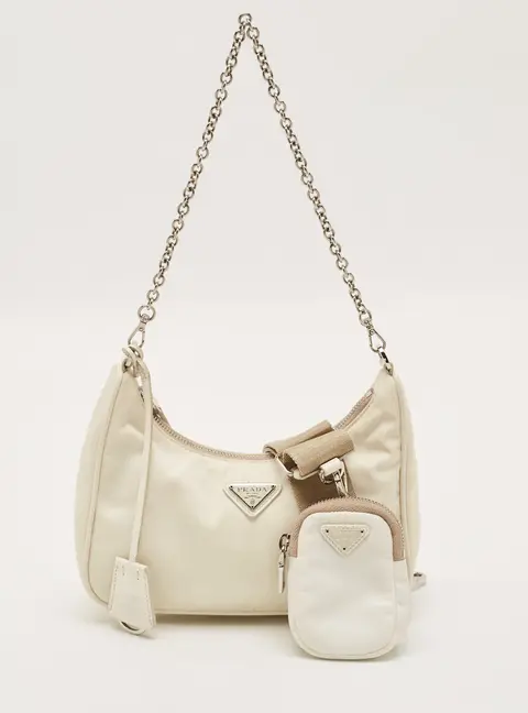 Prada Re-Edition 2005 White Re-Nylon and Saffiano Leather Shoulder Bag