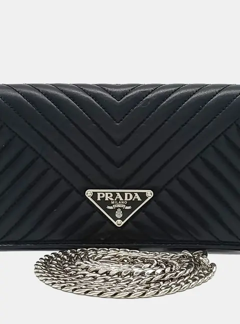 Prada Black Leather Napa Diagram Mini Chain Crossbody Bag