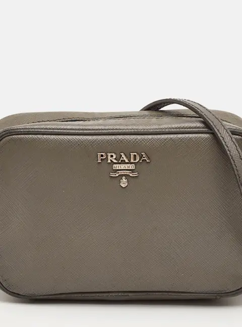 Prada Saffiano Grey Saffiano Lux Leather Camera Crossbody Bag