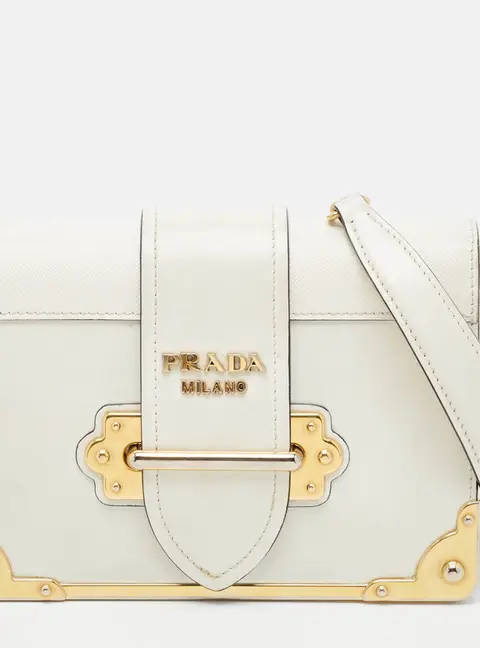 Prada Cahier Flap White Saffiano Lux Leather Clutch Bag