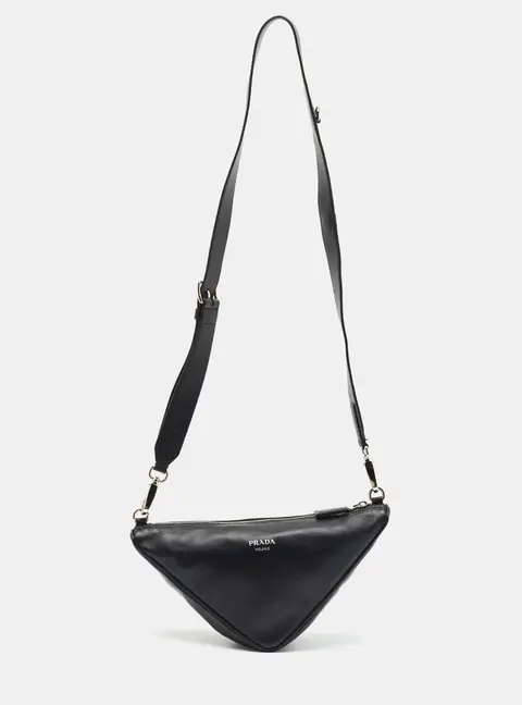 Prada Triangle Black Leather Shoulder Bag