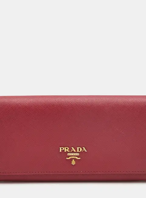 Prada Logo Flap Pink Saffiano Lux Leather Continental Wallet