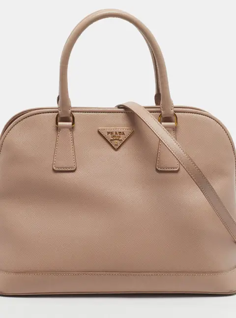 Prada Promenade Medium Beige Saffiano Lux Leather Satchel