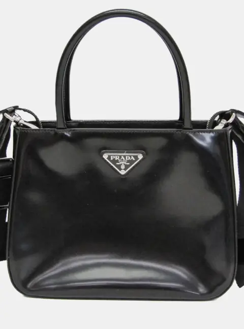 Prada Black Brushed Leather Shoulder Bag
