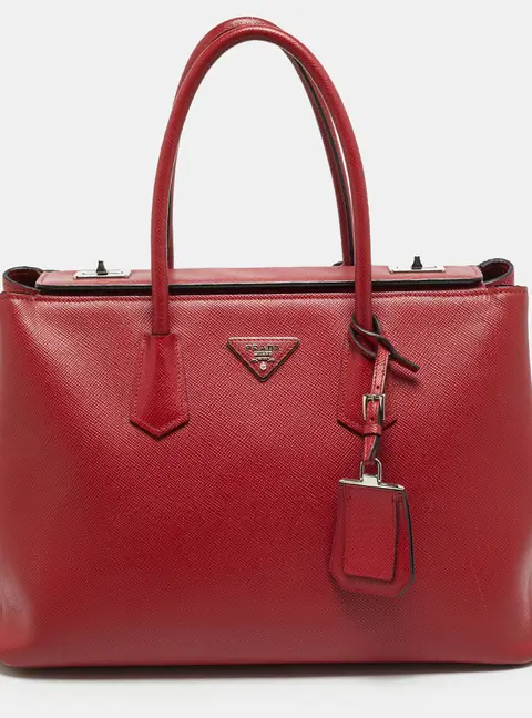 Prada Twin Large Red Saffiano Cuir Leather Tote