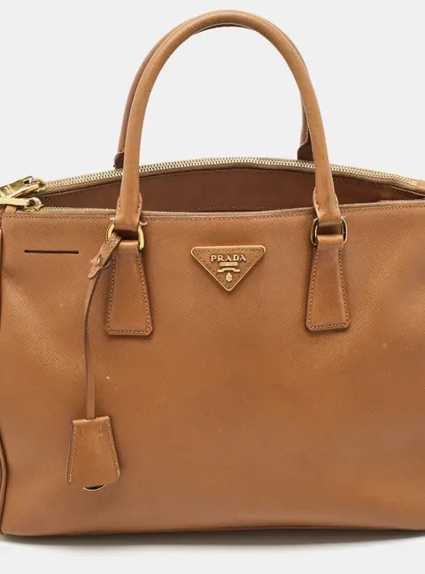 Prada Double Zip Medium Brown Saffiano Lux Leather Tote