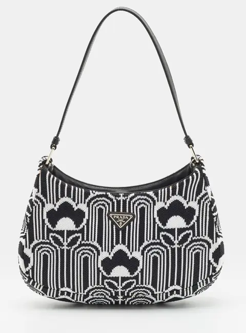 Prada Cleo Black/White Geometric Pattern Knit Fabric Shoulder Bag