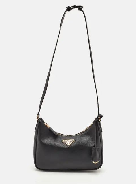 Prada Re-edition Black Saffiano Leather Shoulder Bag