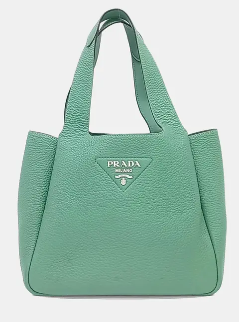 Prada Green Leather Vitello Daino Soft Tote Bag